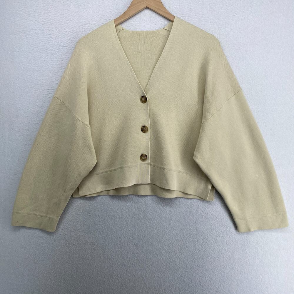 UNIQLO Sweater Womens M U Collection Milano Rib V-Neck Cardigan Oversized Beige